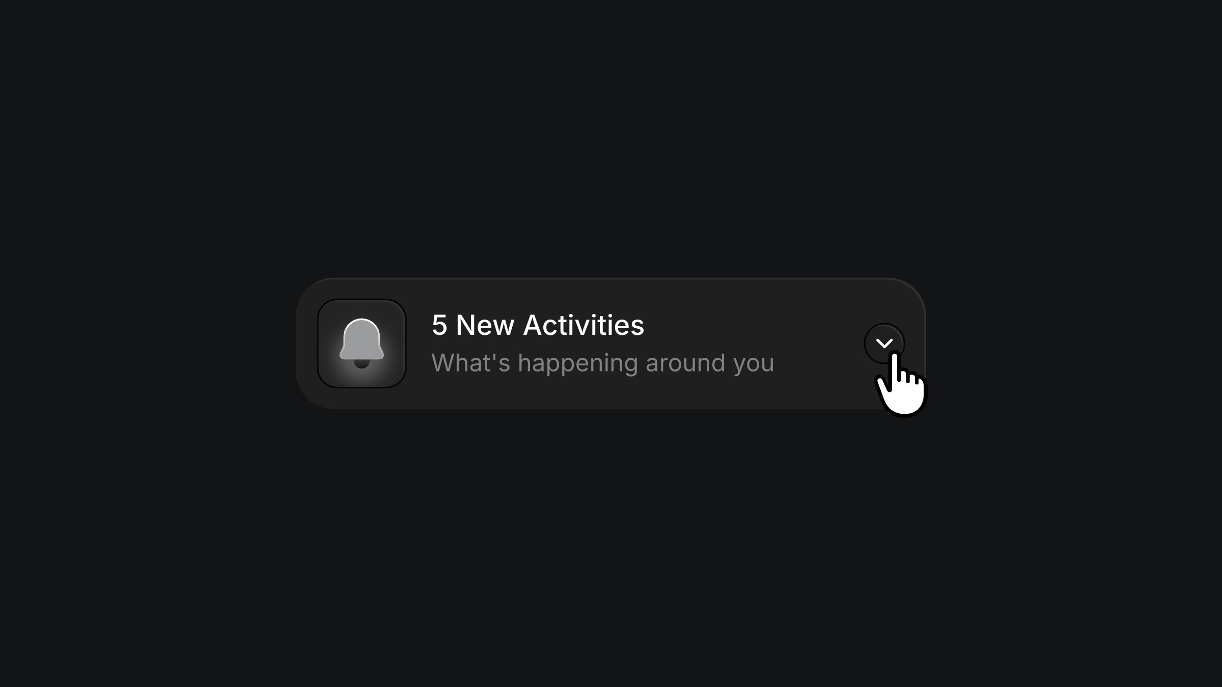 Activity notification card with bell icon and expand arrow