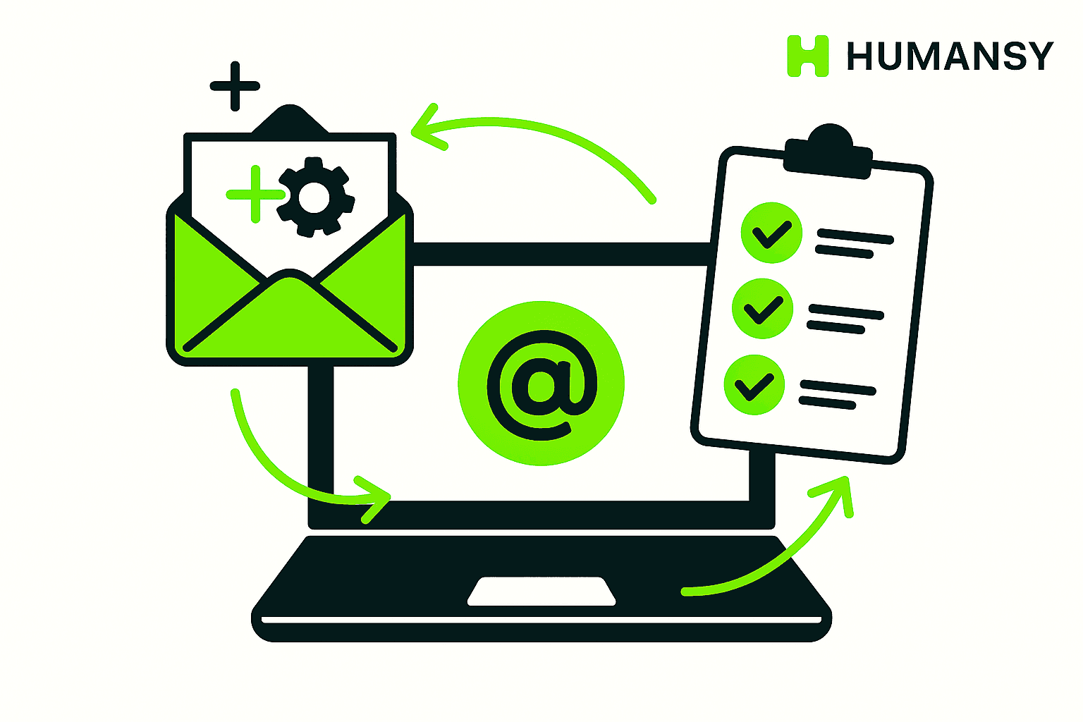Laptop with email icons and checklist, illustrating email marketing as a key ecommerce marketing tactic in e-commerce strategy.