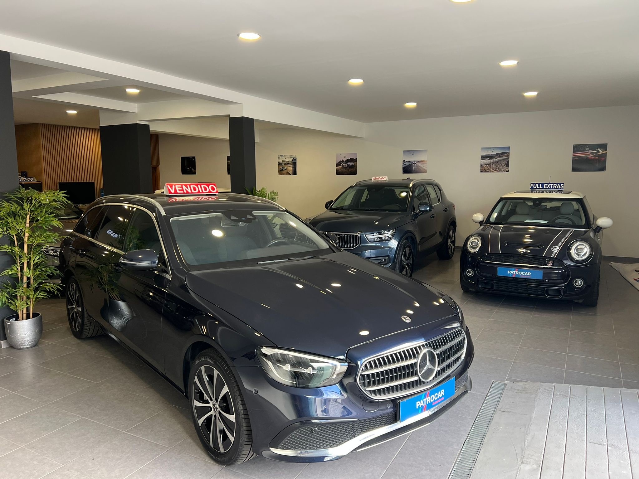Collection of luxury sports cars displayed in modern rental showroom