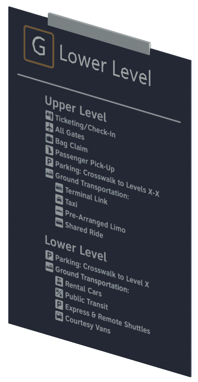Elevator directory signage.