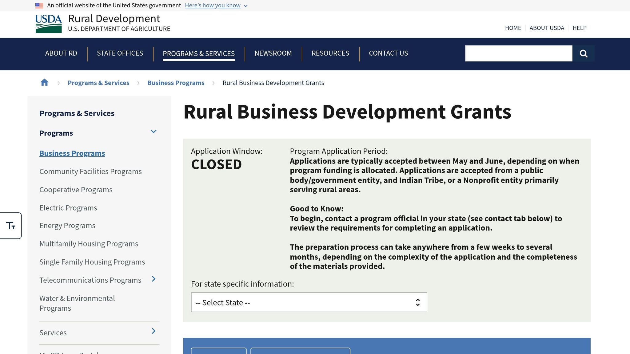 USDA Rural Business Development Grants