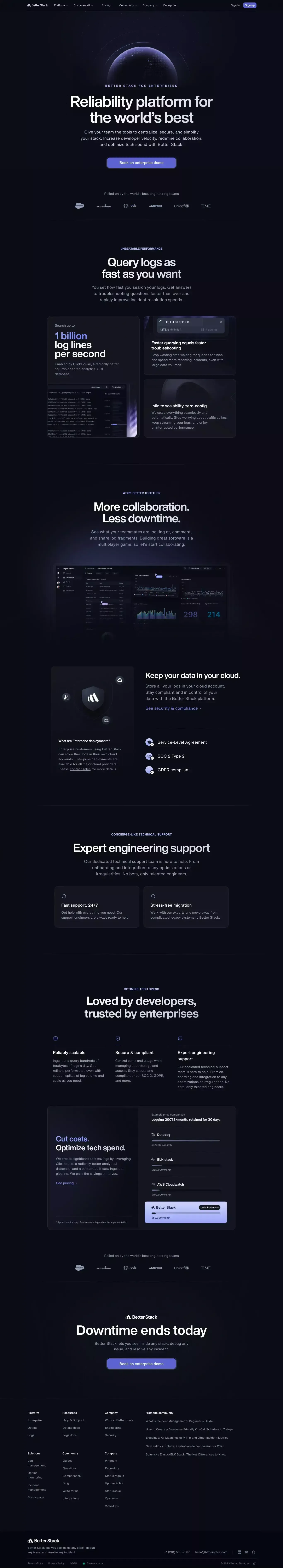 Enterprise landing page screenshot showcasing Tech design