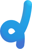A stylized blue logo resembling the letter "d" with a circular element incorporated into the design.