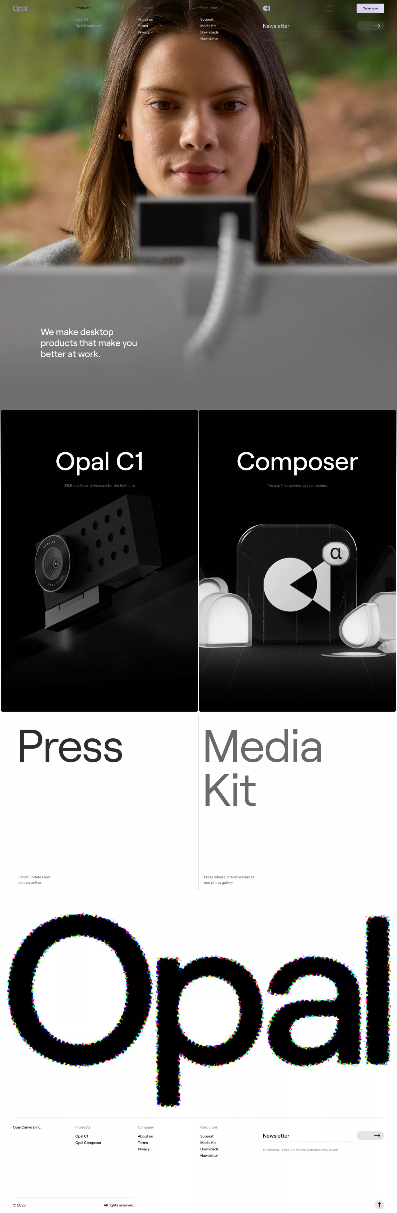 Opal Camera Inc. ecommerce page screenshot showcasing Tech design