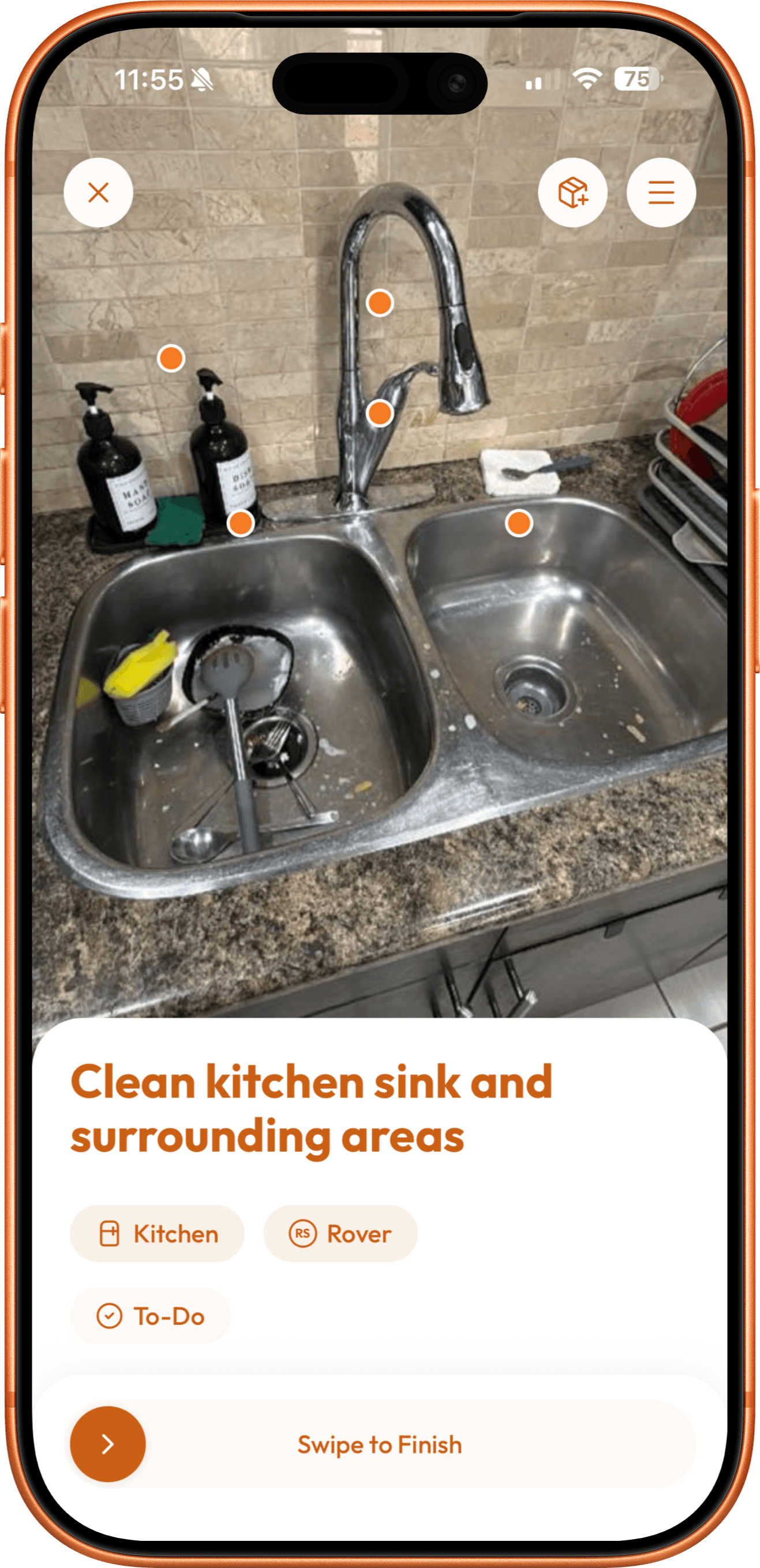 Plastnofy AI chore scanner detecting cleaning tasks in a kitchen