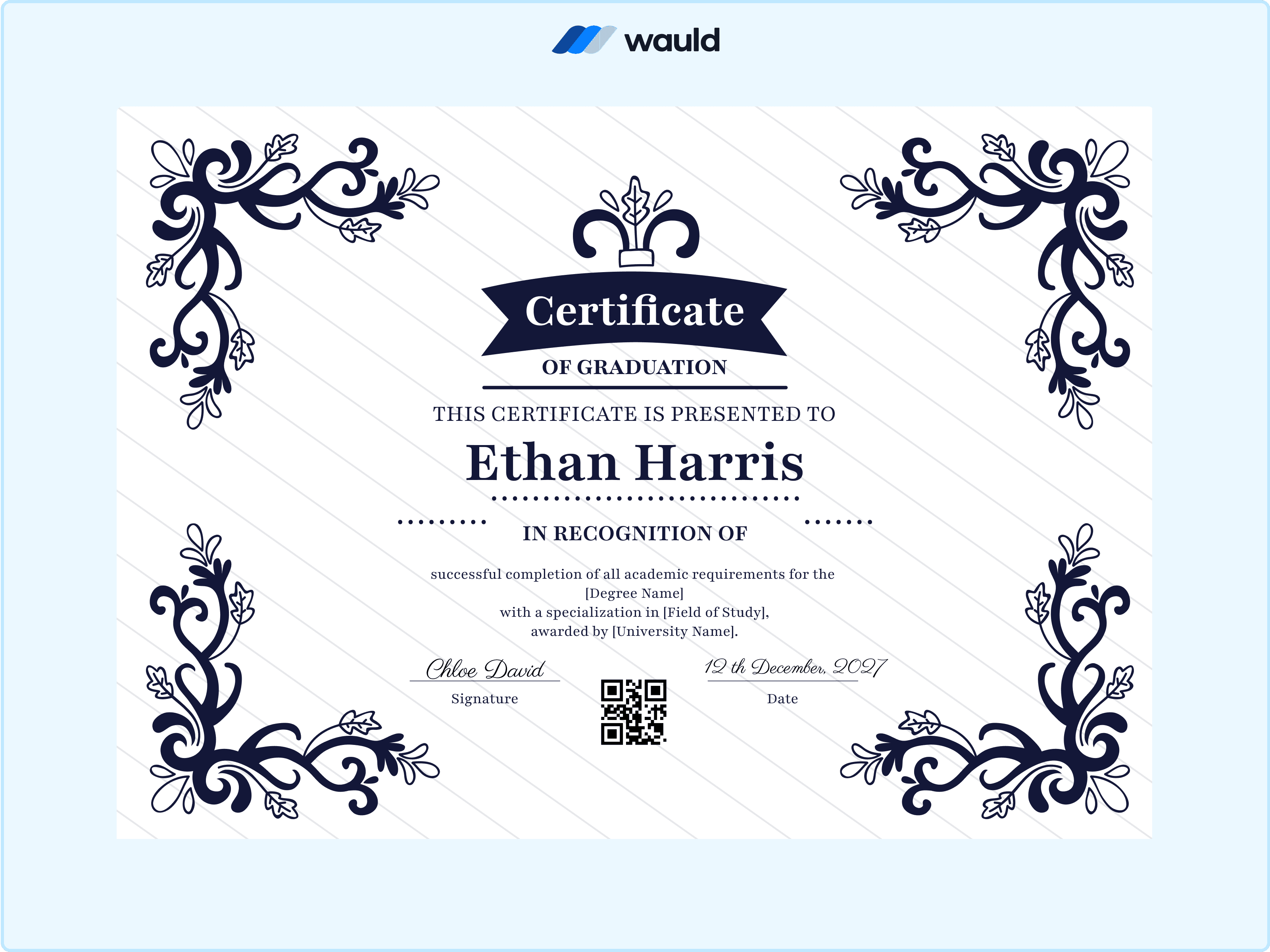 Wauld - Blue graceful graduation certificate template