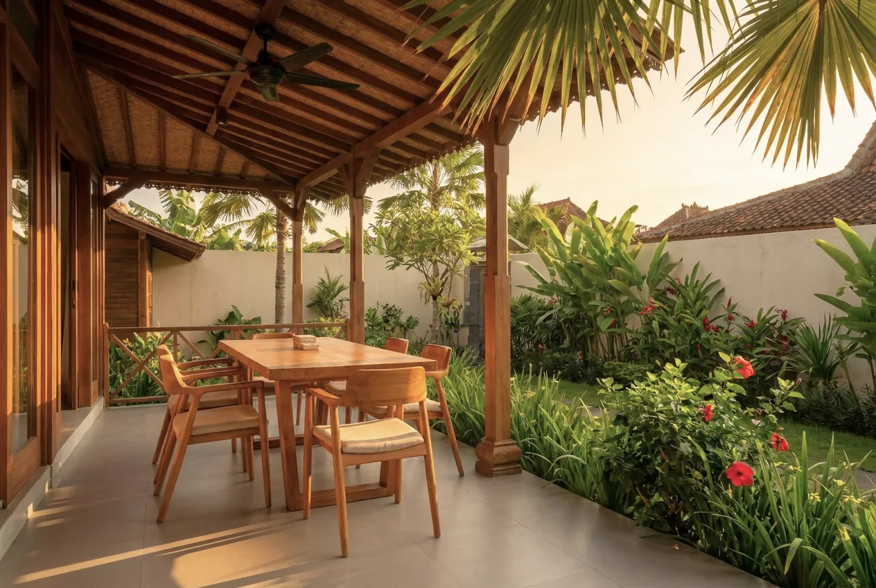 Terras van een Joglo Villa op Bali