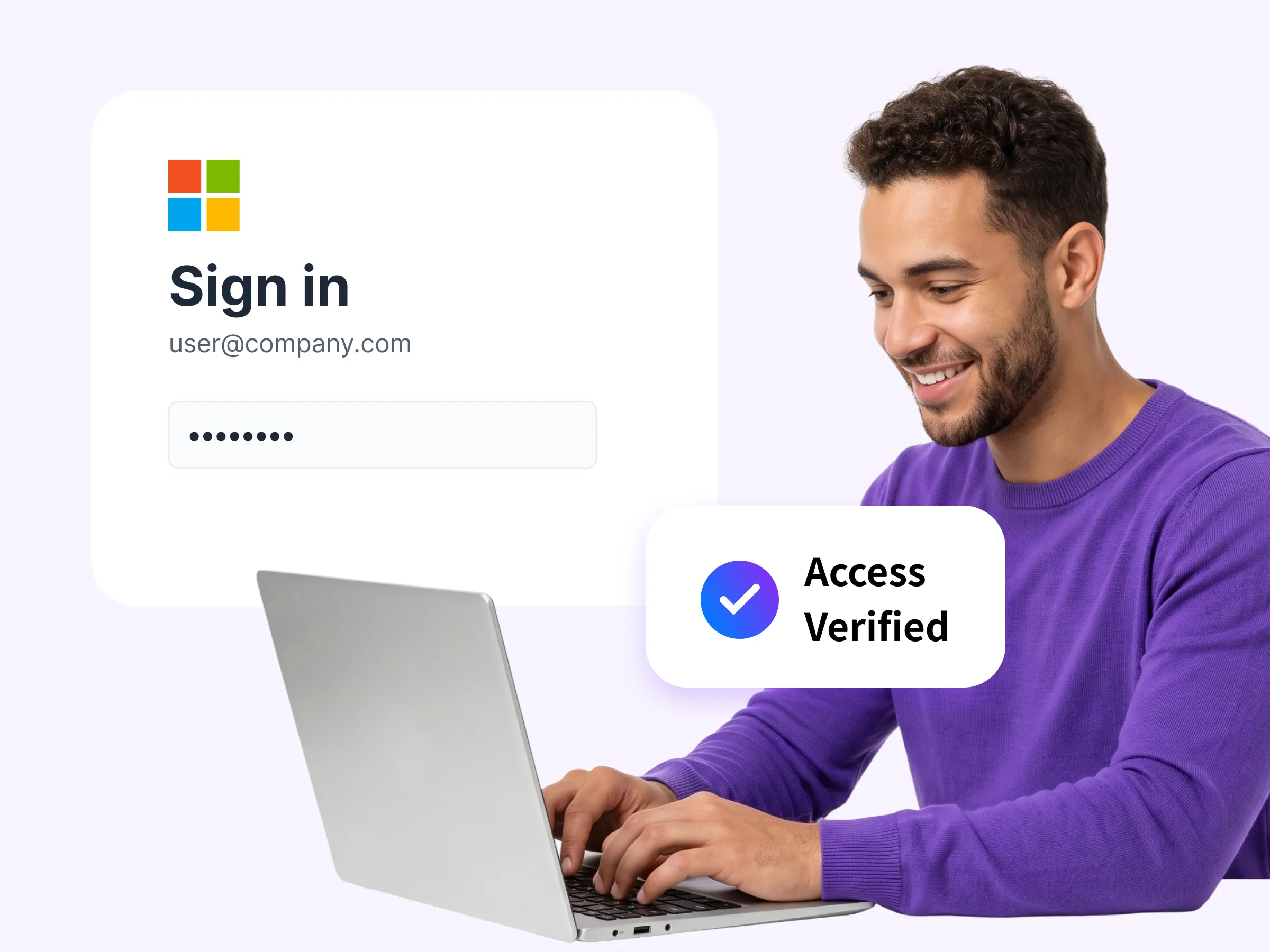 Man logging into Microsoft 365 using HENNGE Identity contextual access control.