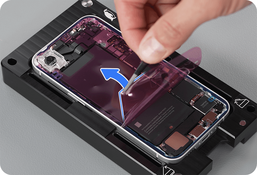 The replacement back glass adhesive has a top release liner, a middle release liner, and a bottom release liner