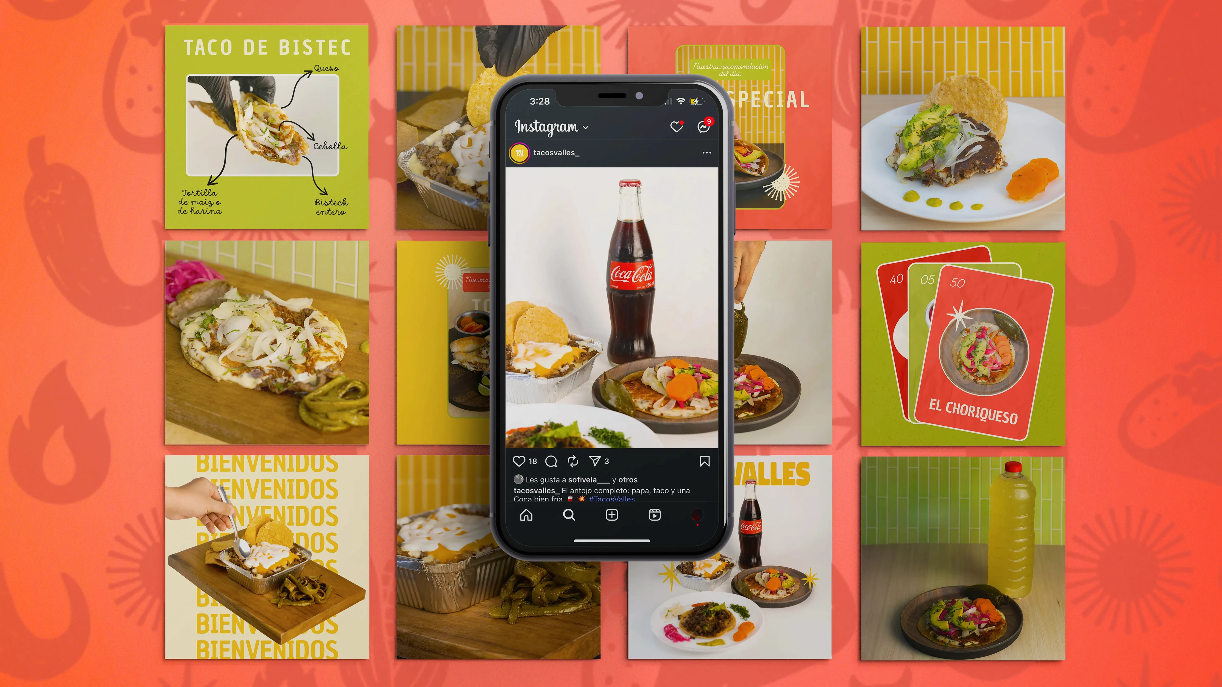 Publicaciones digitales de Tacos Valles para redes sociales.
