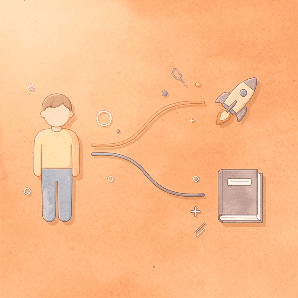 Icon showing single practice splitting into local and enterprise solution paths