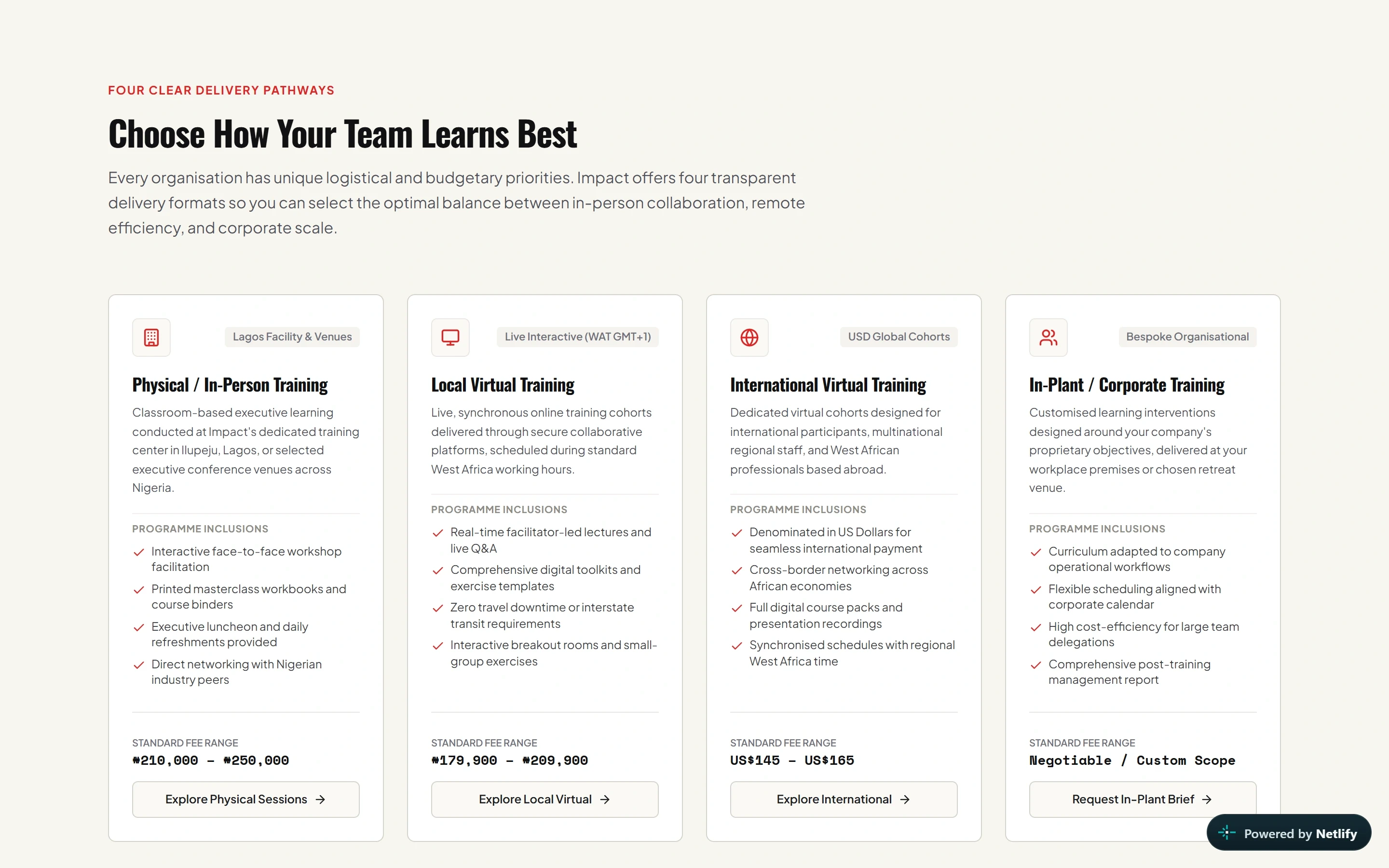 Four Clear Delivery Pathways interface in the independent redesign
