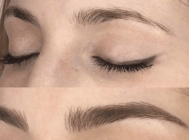 Before and after powder brows using micropigmentation technique