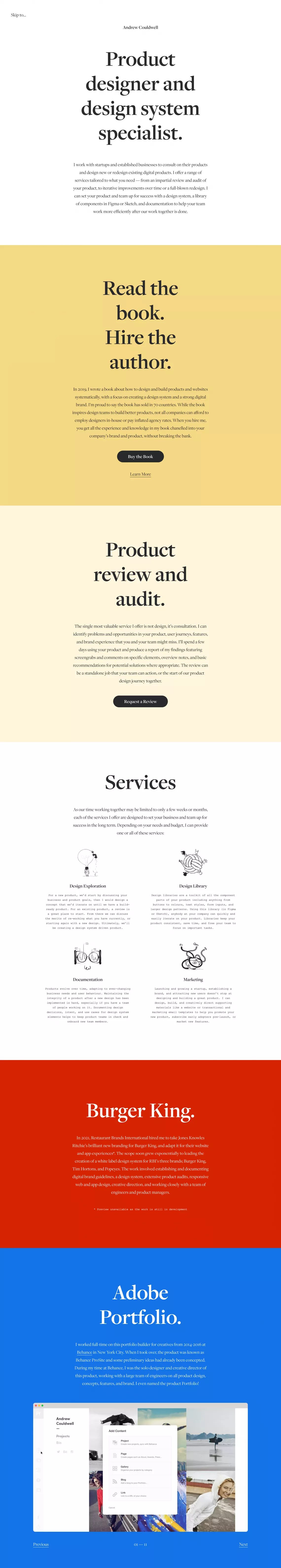 Freelance Product Designer in Los Angele portfolio page screenshot showcasing Design and Tech design