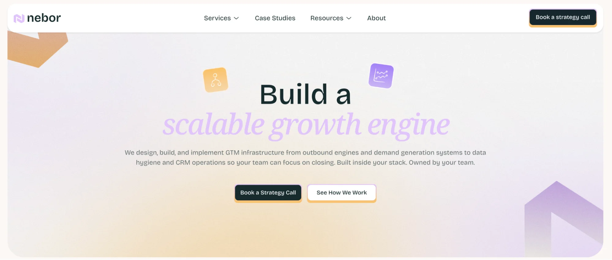 Nebor homepage: GTM and Clay agency for the full GTM flywheel