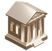 a metallic icon of a building