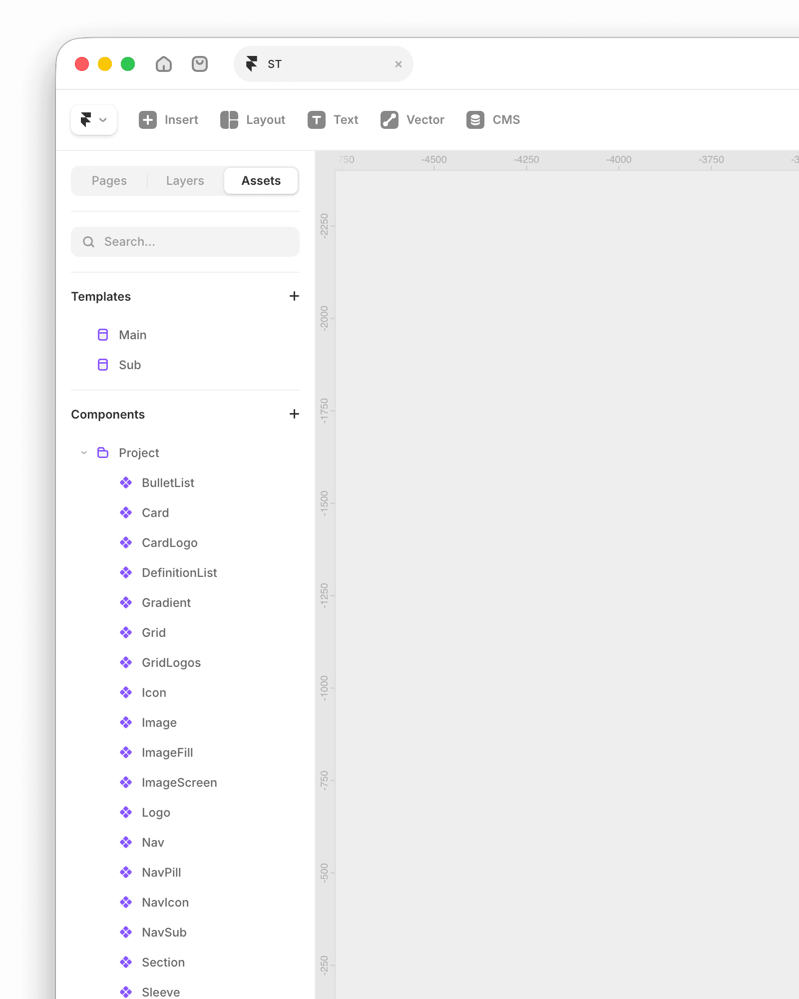 Screenshot of components in Framer