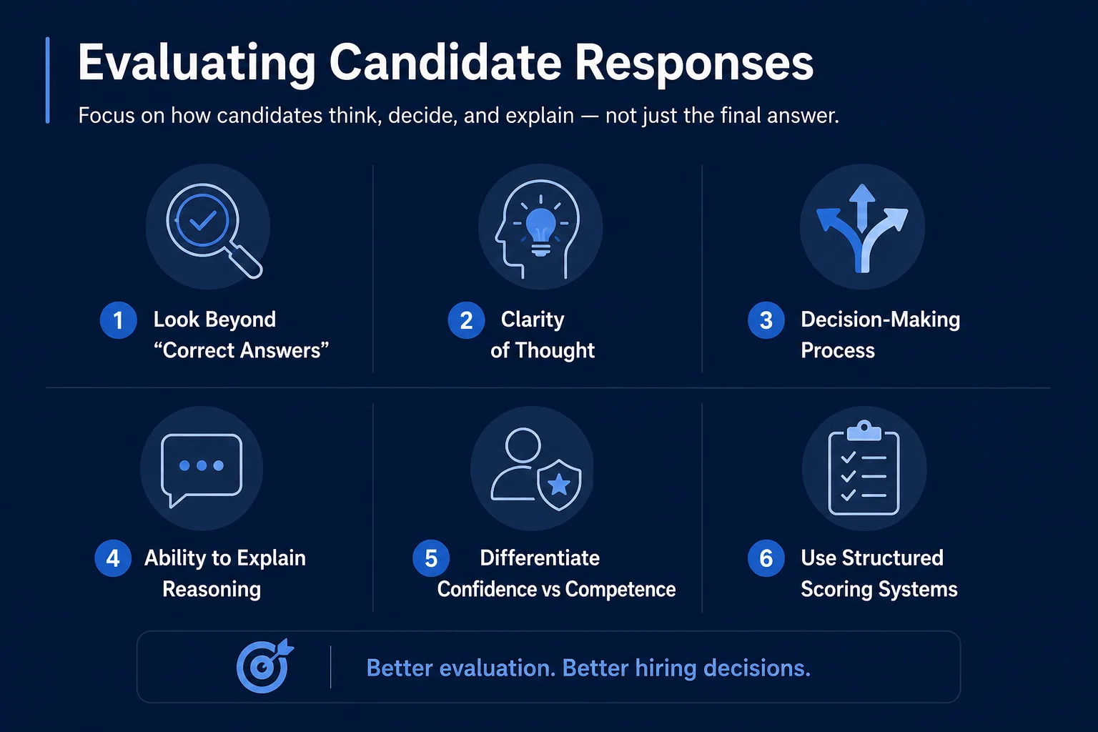 Infographic showing six key ways to evaluate candidate responses