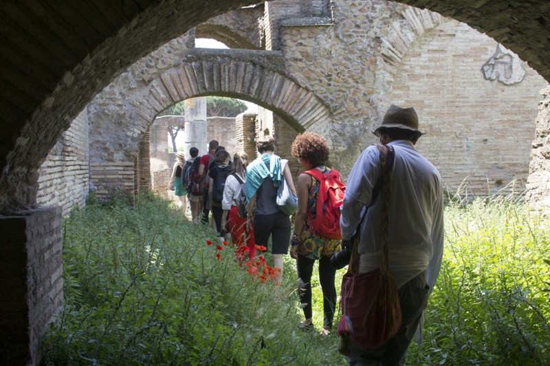 people walking in a line