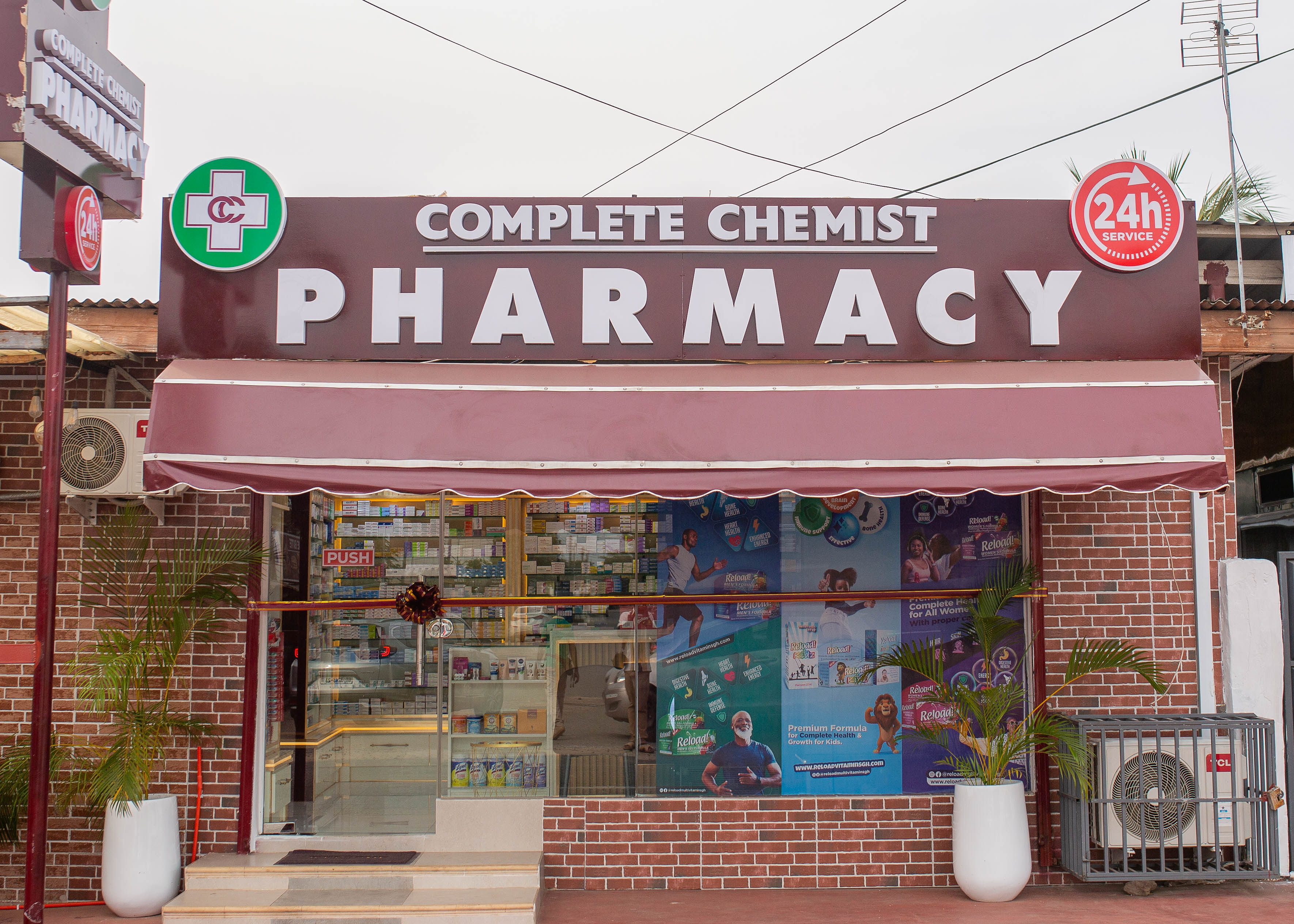A closeup shot of a modern pharmacy. 