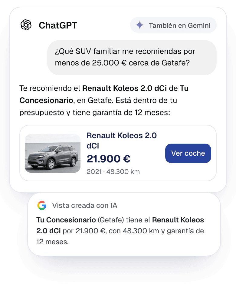 ChatGPT che consiglia una Renault Koleos dallo stock di una concessionaria