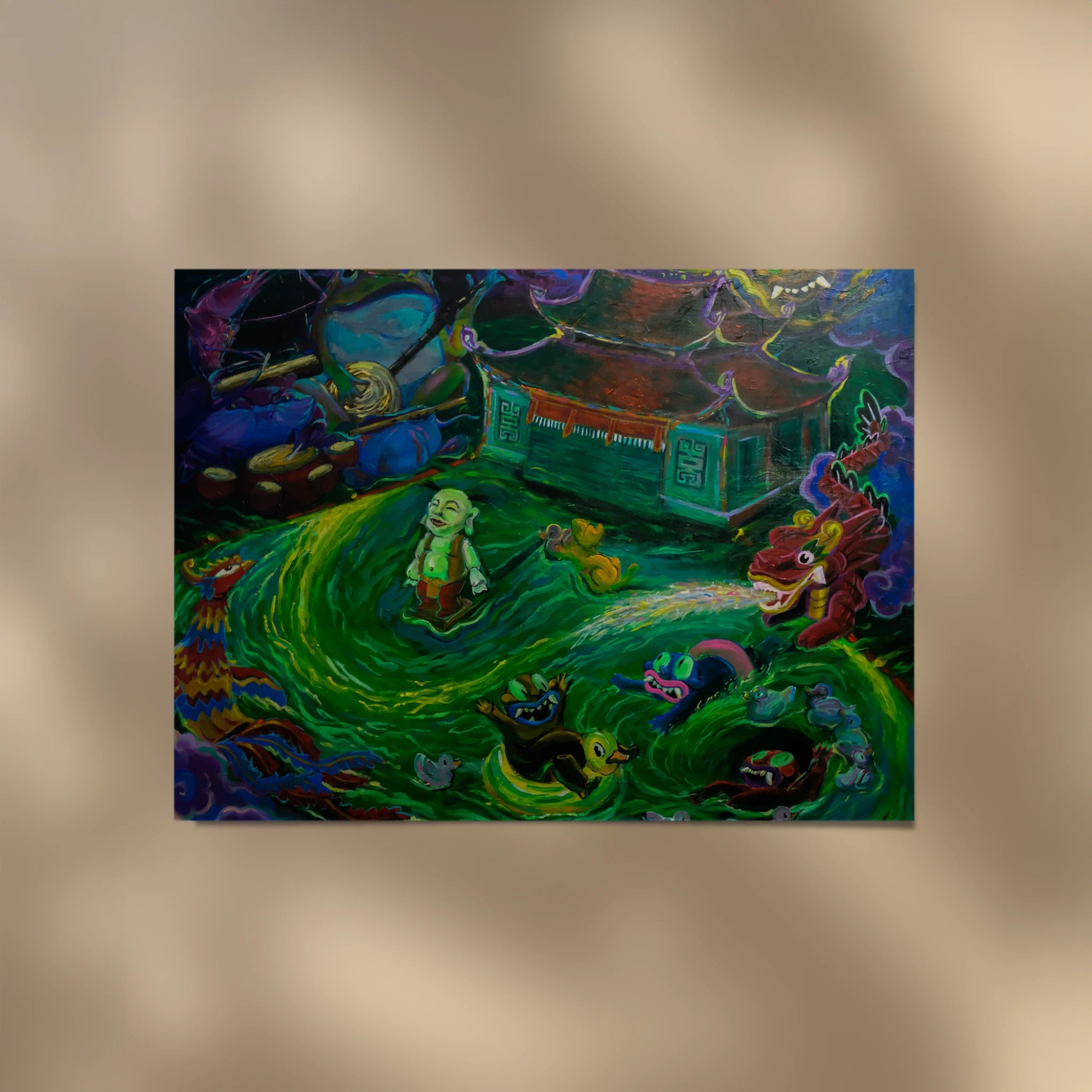 premium art poster and canvas prints, with originals available, from QART , of the artwork " The Moonlit Feast Not Yet Over "