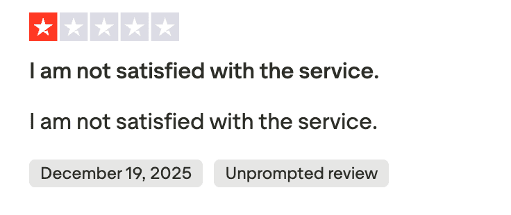 1-star review stating dissatisfaction with the service