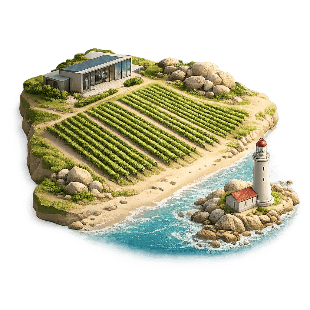 Artistic illustration of the Maldonado wine region.