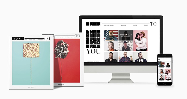 A website that has a sample view on a desktop, a mobile phone and on some posters.