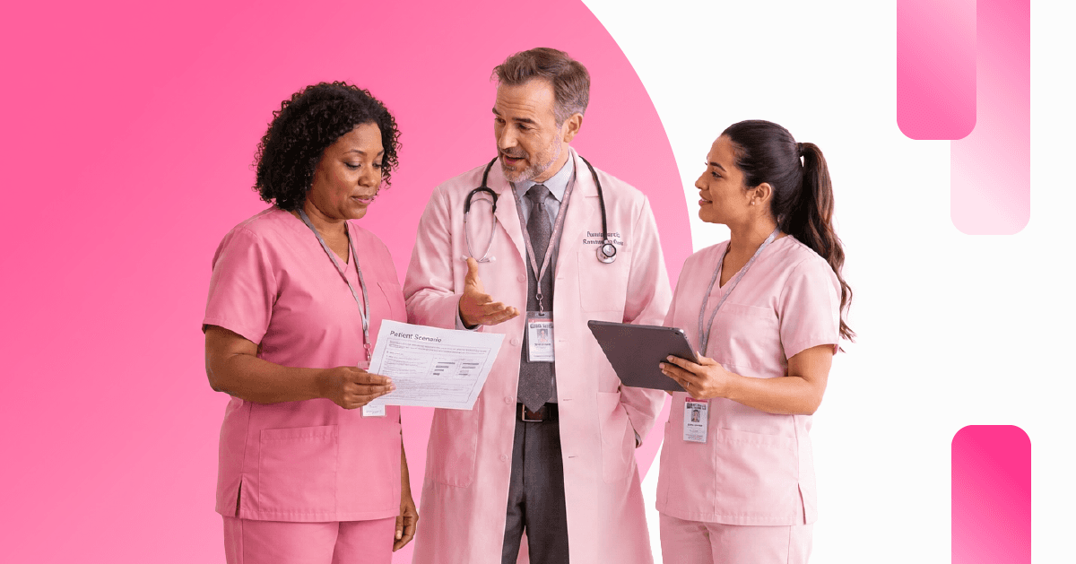 Diverse group of healthcare professionals smiling together, representing Synapti Health’s tailored value based care training solutions for every healthcare organization.