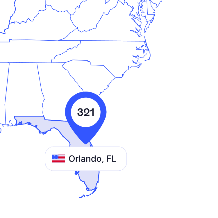 US map of 321 area code phone numbers and its coverage region