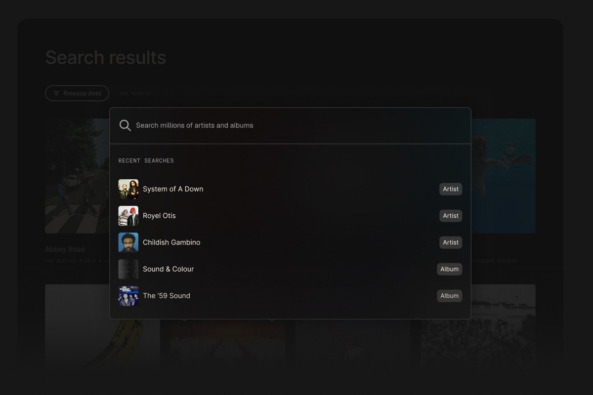 Screenshot of a search bar of Spindle
