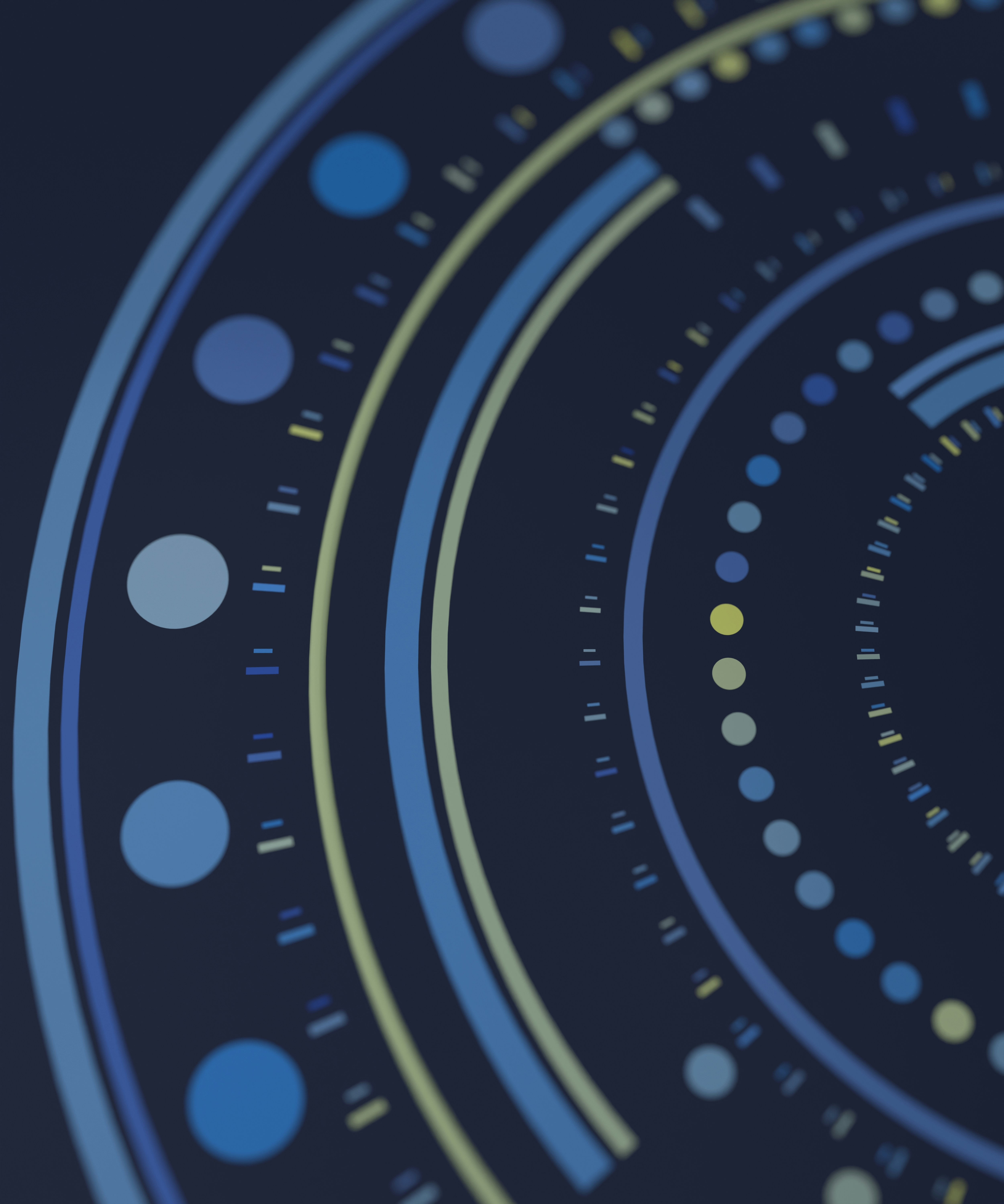 Abstract circular pattern with blue and yellow dots.