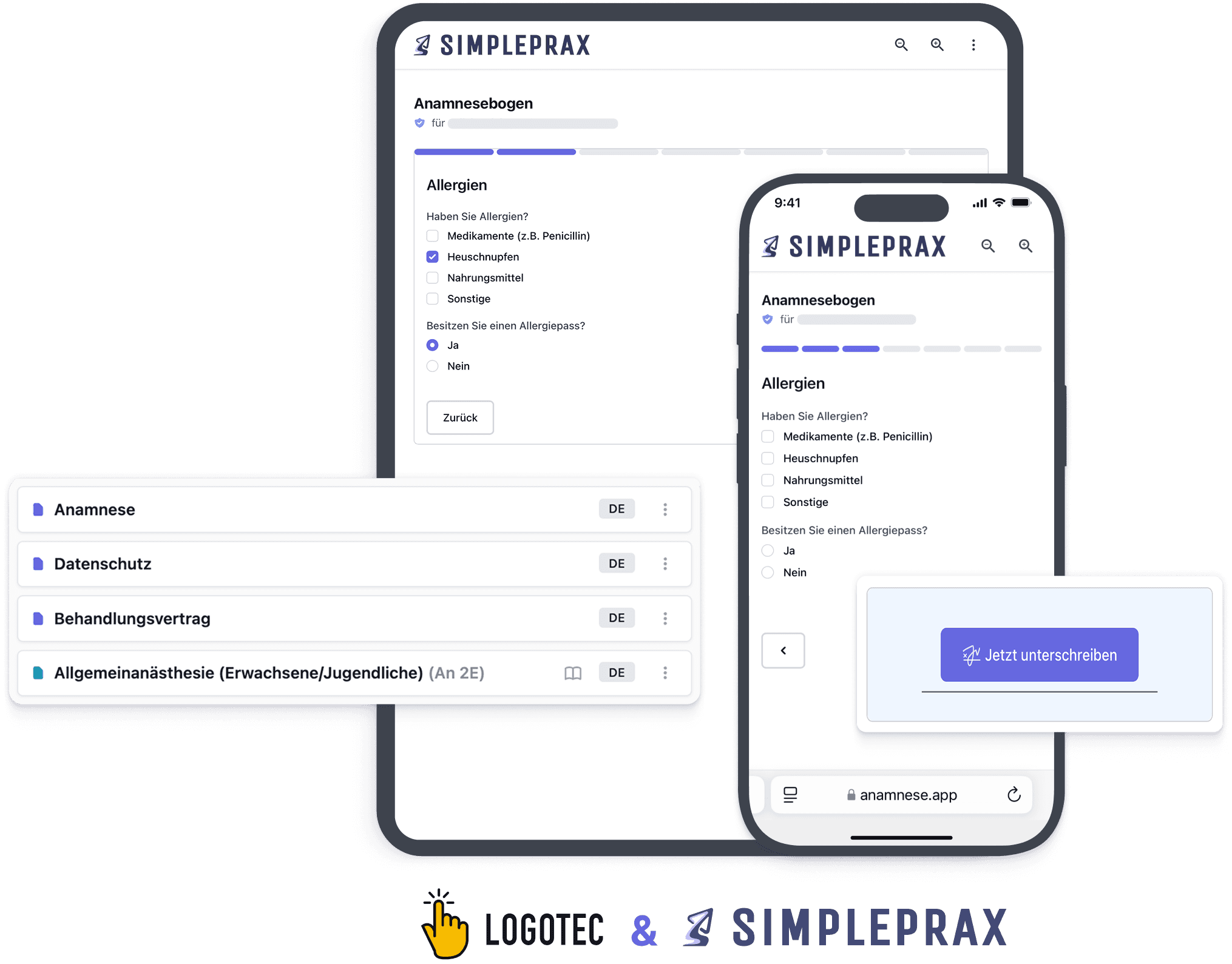 Screenshot aus der Simpleprax Anwendung mit dem Vertriebspartner Logotec