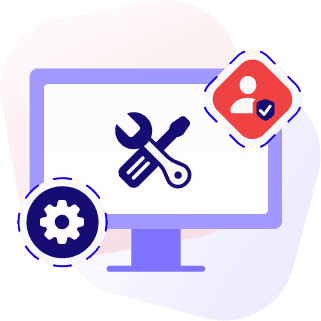 Illustration with a desktop monitor and an icon composition representing Cybersecurity at 24hourtek.