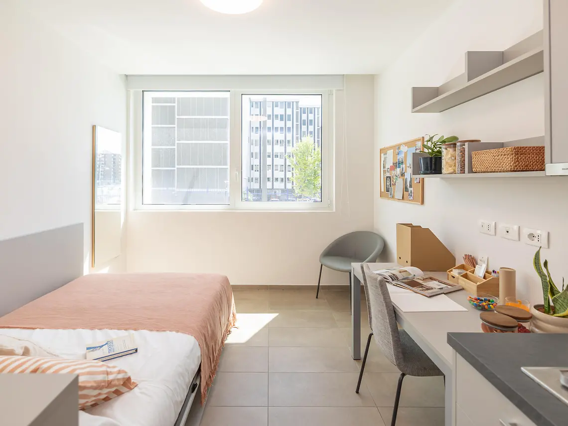 Classic student studio with city view, single bed and desk at Florentia Living, Florence