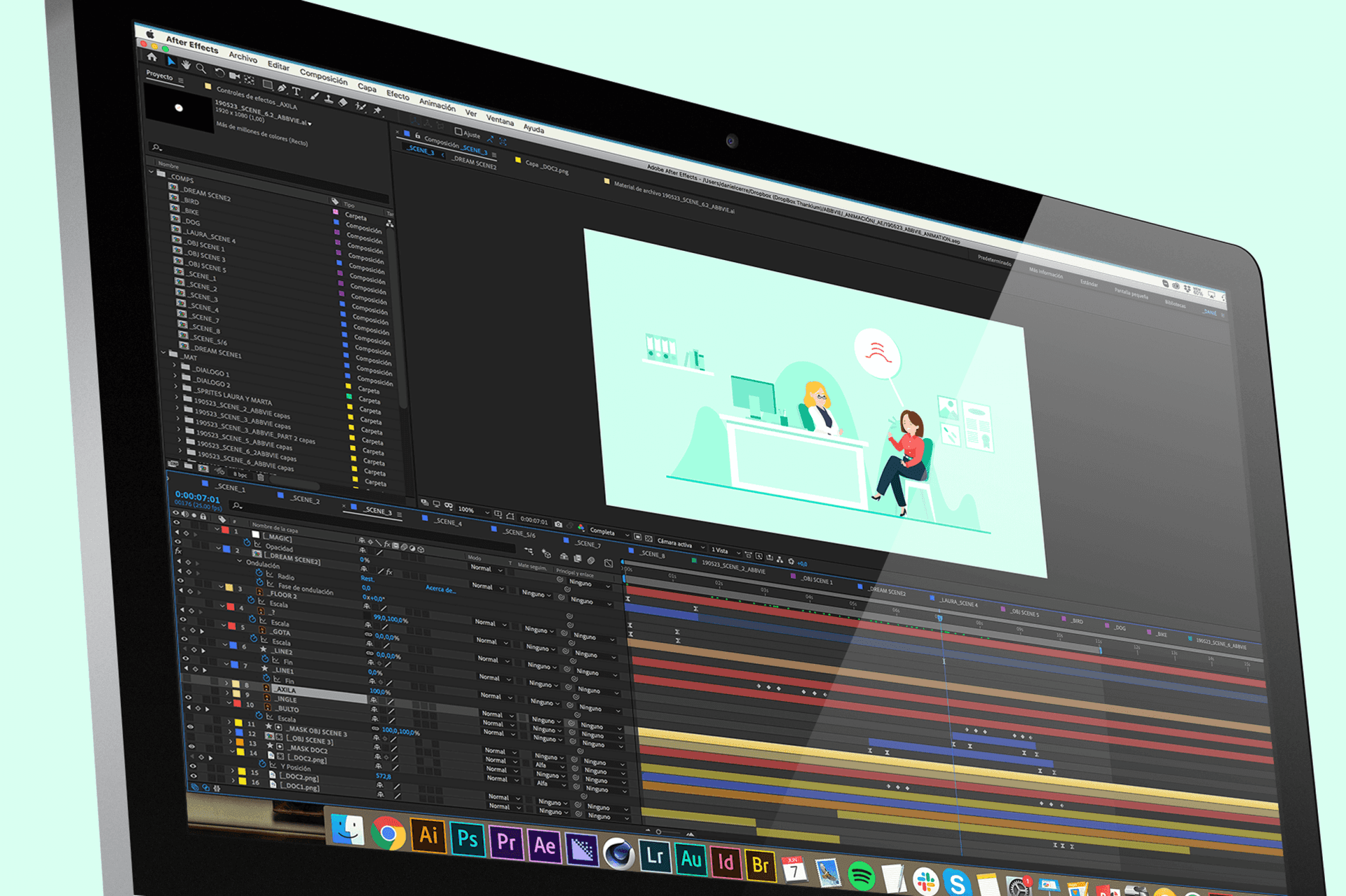 Edición de video en pantalla de computadora con software de After Effects para abbvie