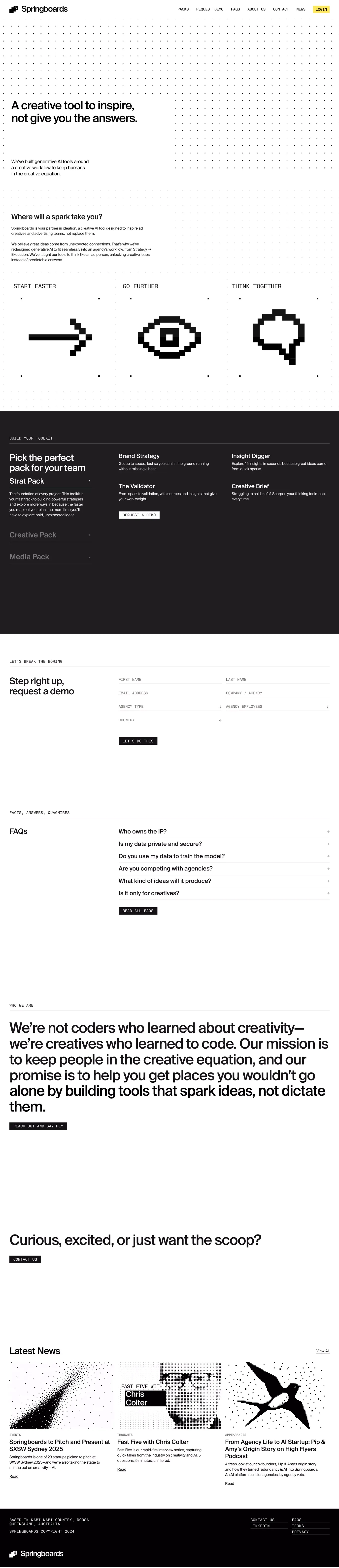 Springboards - The Creative AI Tool for portfolio page screenshot showcasing Design and Tech design