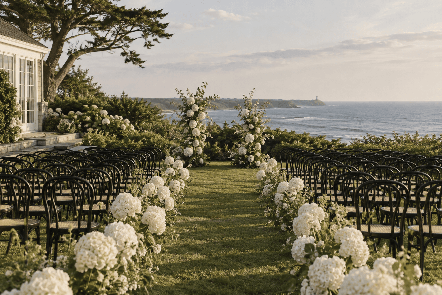 An elegant outdoor ceremony overlooking the water in Montauk