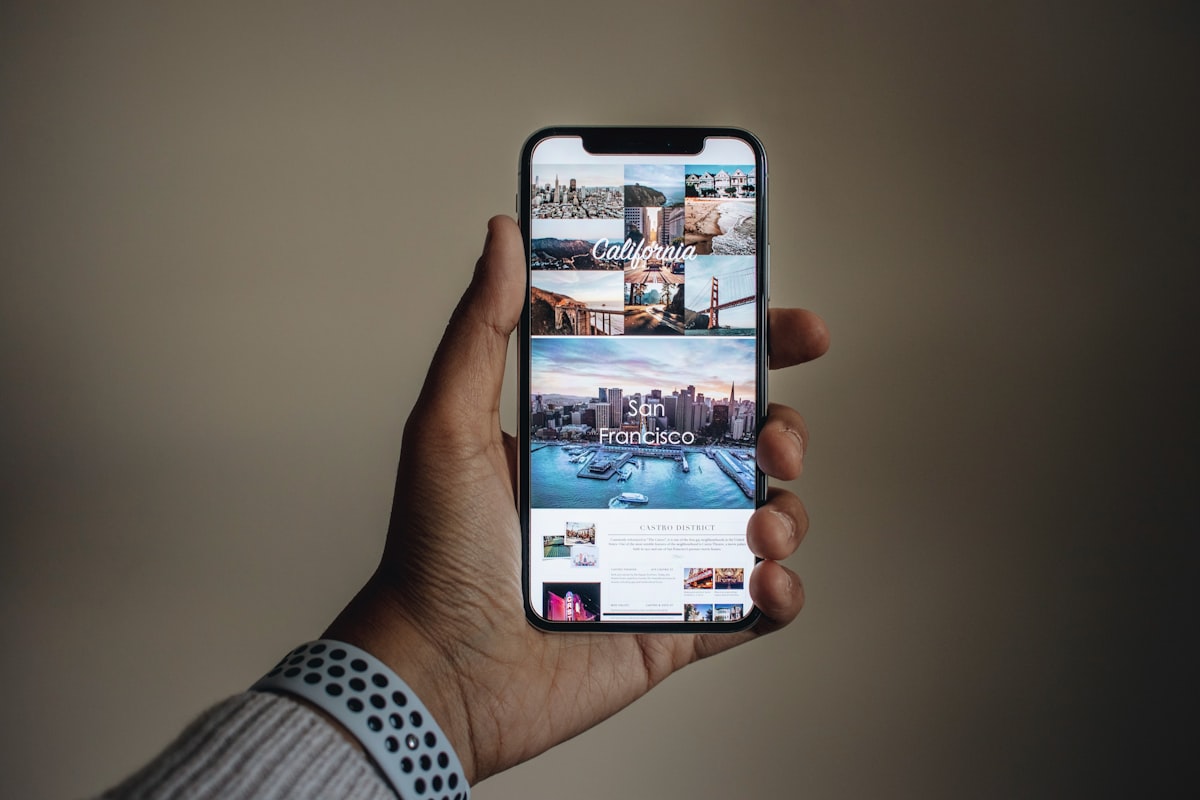 Checking hotel prices on a smartphone before booking a trip