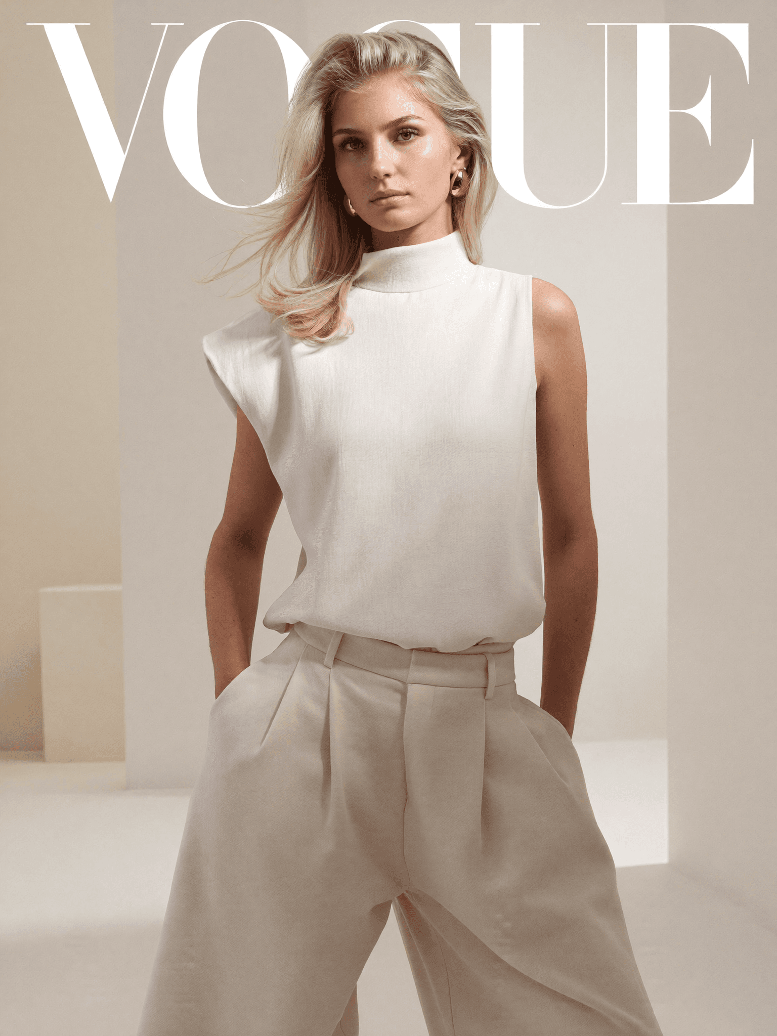 Vogue Editorial mit AI Influencer Schweiz – AI-generiertes Fashion-Cover-Visual für Magazin-Werbung