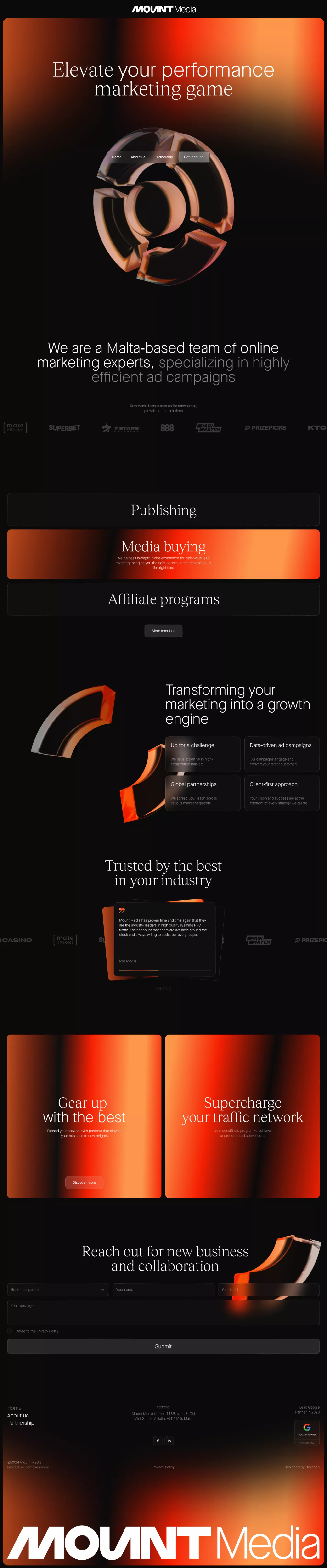 Main – Mount Media landing page screenshot showcasing Marketing design