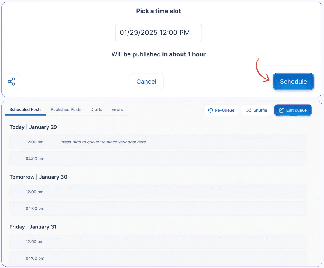 taplio image to program content within the same platform