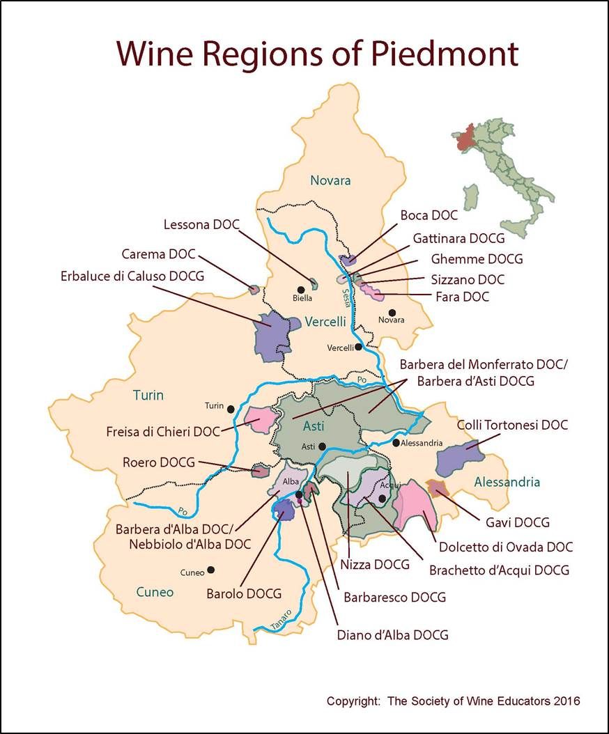 Piemonte wine map