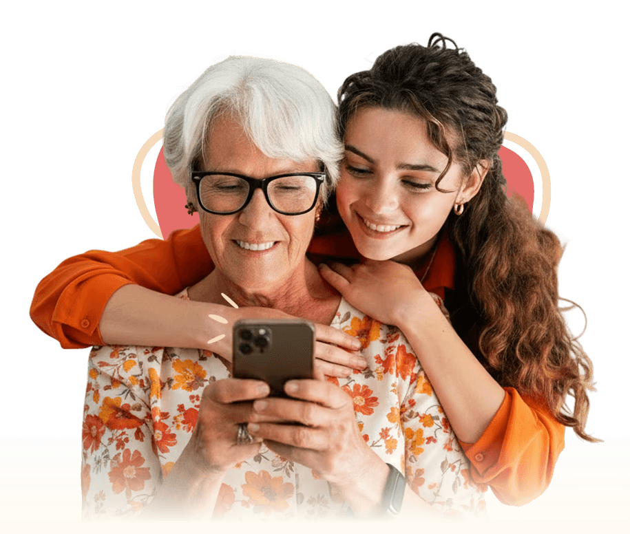 daughter hugging his grandmother