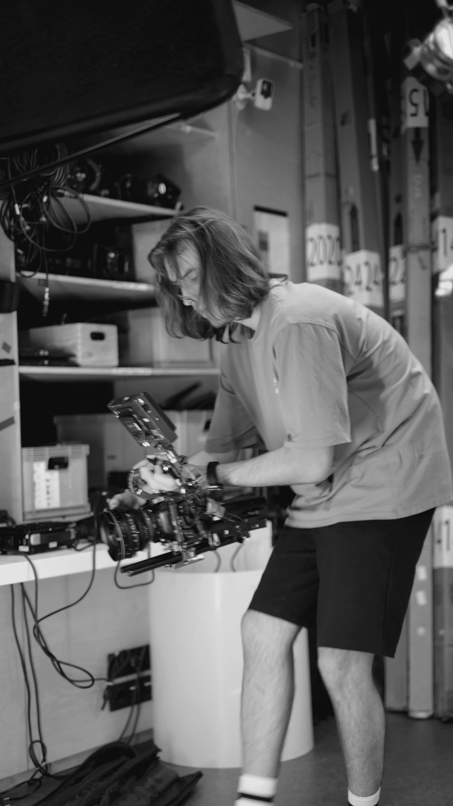 Filmmaker in the warehouse