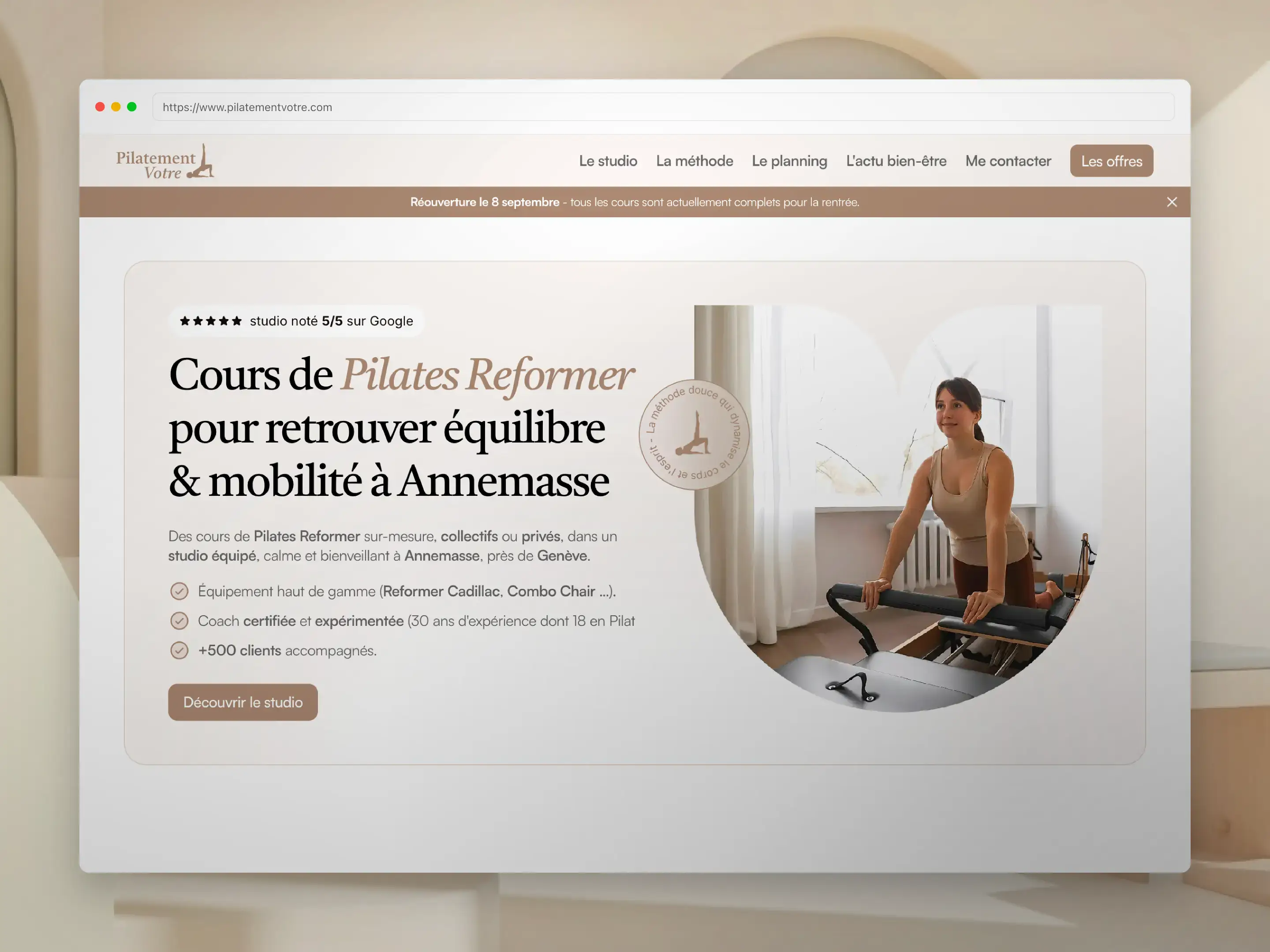 Site web d'un studio de Pilates à Annemasse près de Genève, Pilatement Votre