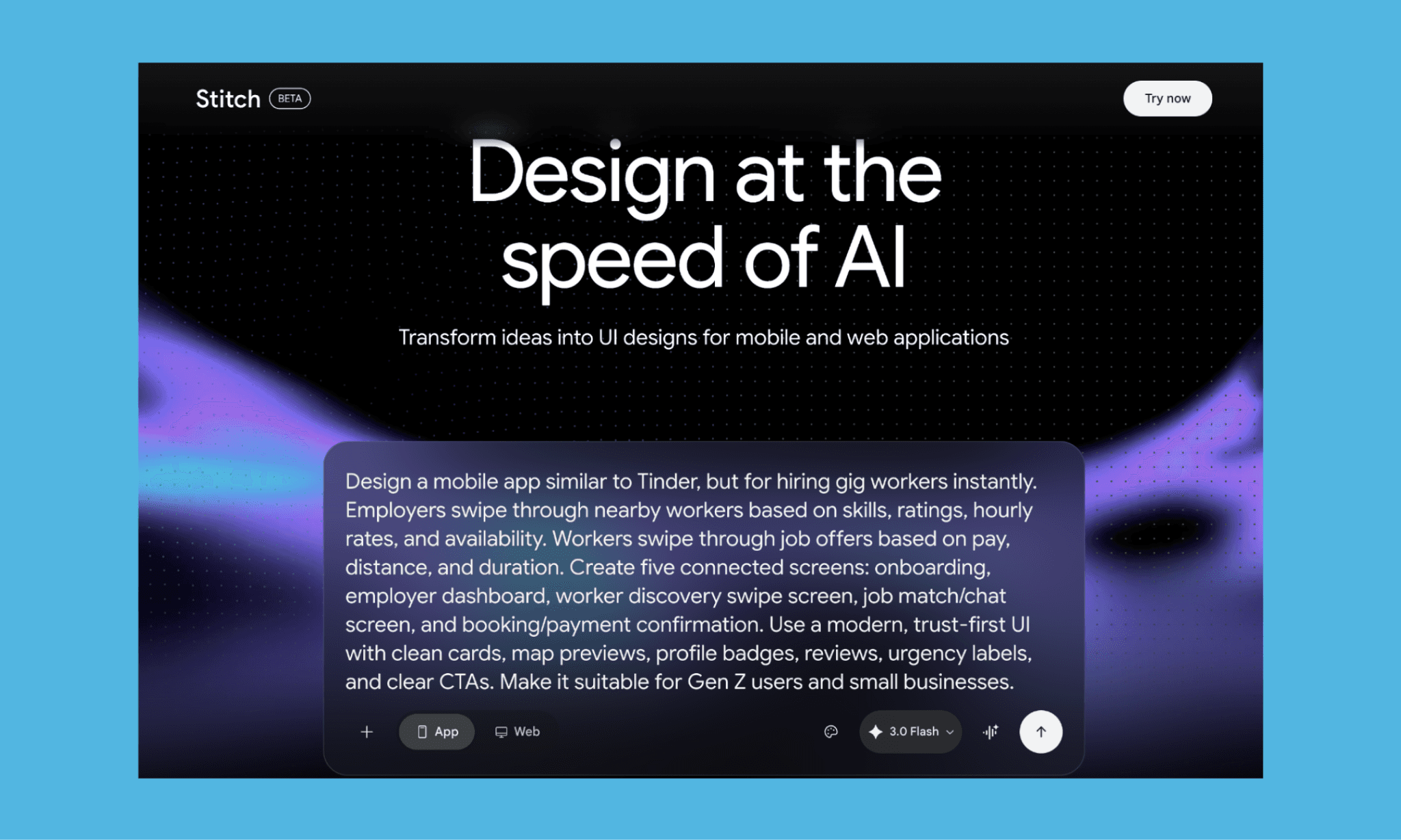 A test prompt to run in Google Stitch to see how its daily credit limits are used. 