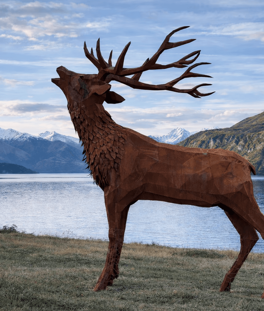 Woman in gallery with colorful paintings