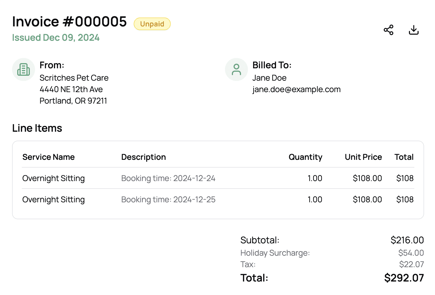 Scritches Invoice Info Image